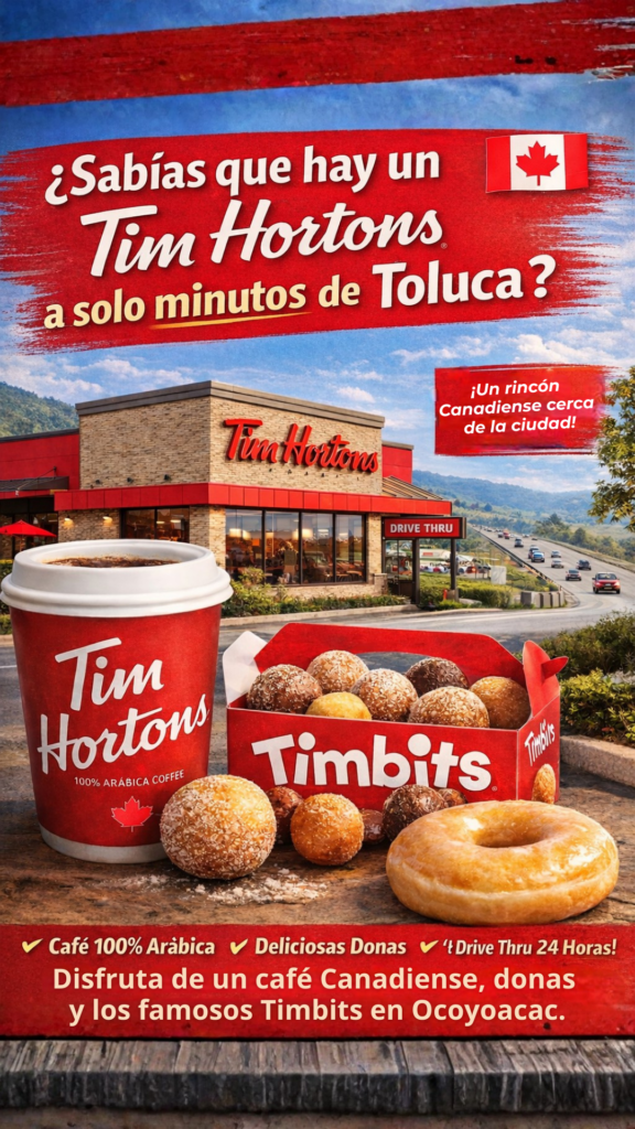¿Sabías que hay un Tim Hortons a solo minutos de Toluca? ☕🍩