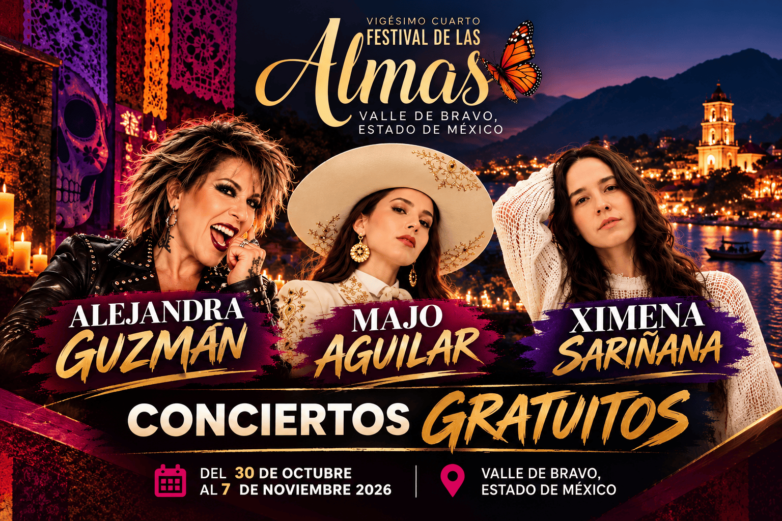 Festival de las Almas 2026: Alejandra Guzmán, Majo Aguilar y Ximena Sariñana GRATIS en Valle de Bravo